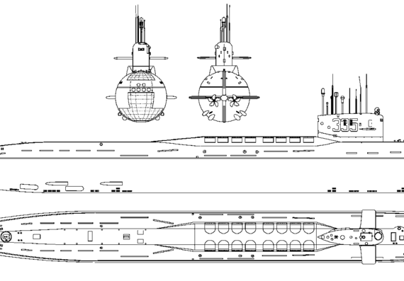 Подводная лодка СССР Project 687A K-137 Leniniec [Yankee I-class SSB Submarine] - чертежи, габариты, рисунки